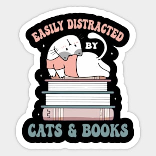 easily distracted by cats and books Sticker